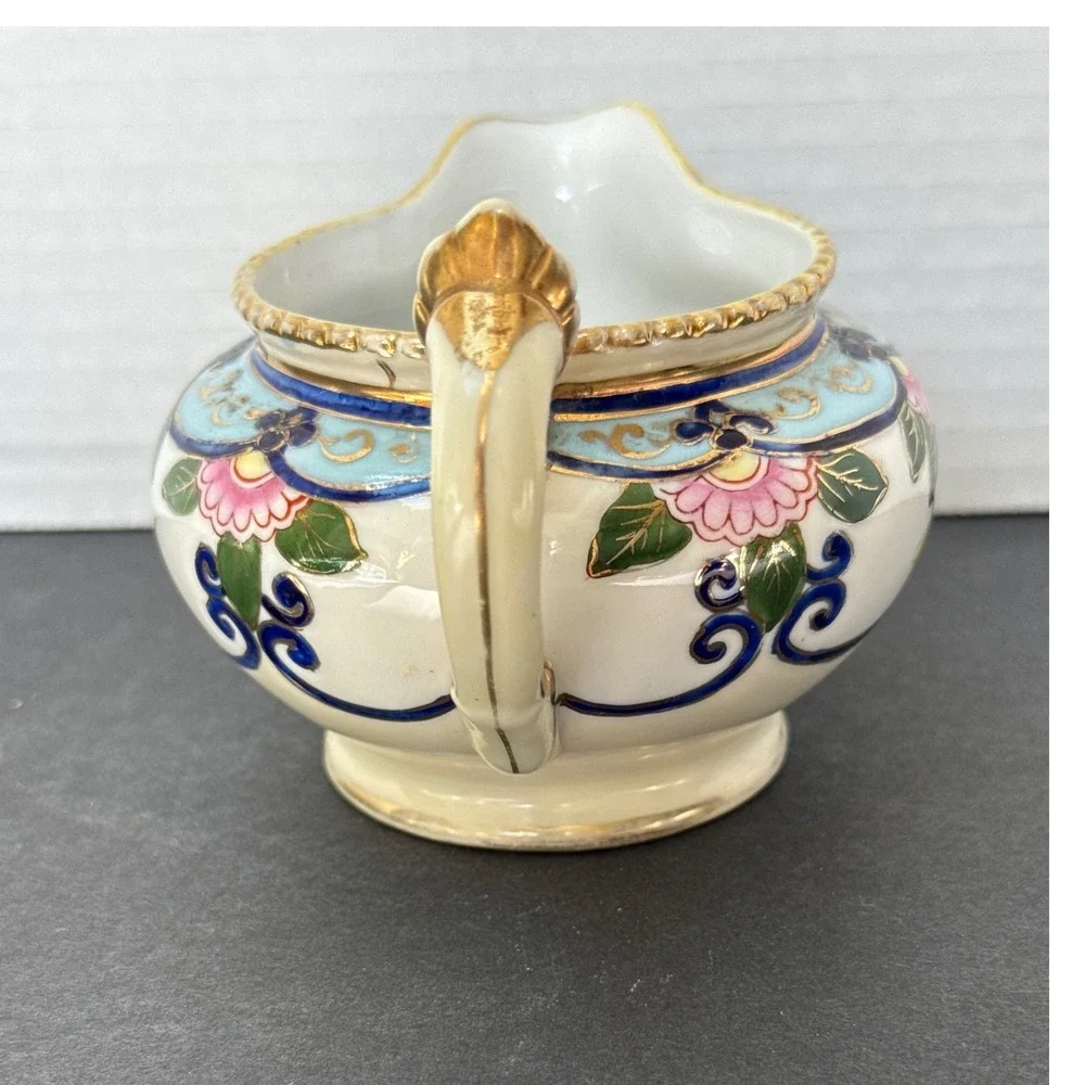 Vintage‎ Hand Painted Nippon Porcelain Creamer Floral Gold Gilt Creamer